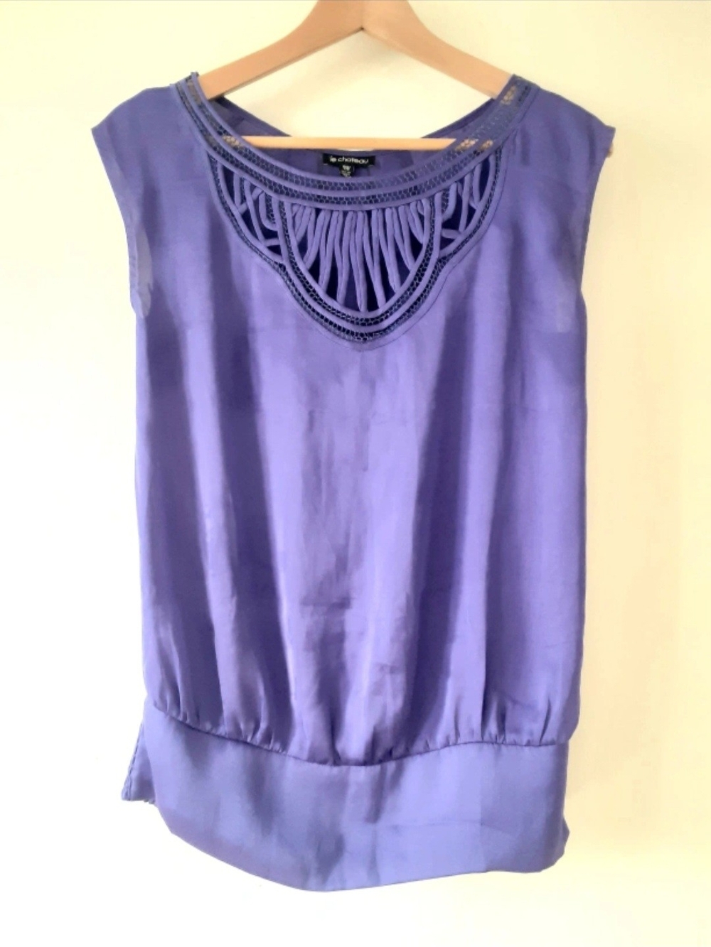 le chateau Purple Openwork-Detail Sleeveless Top, Women Sz S/XS